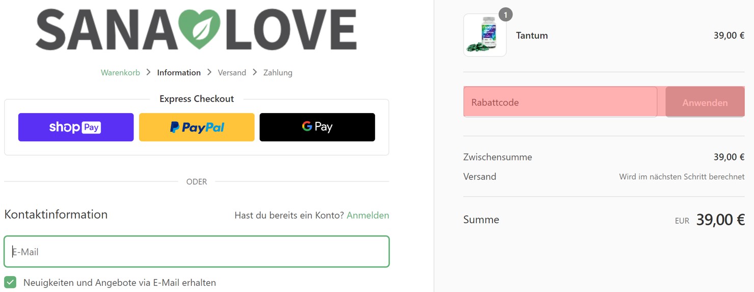 wie ist ein Sana Love Gutscheincode einzulösen