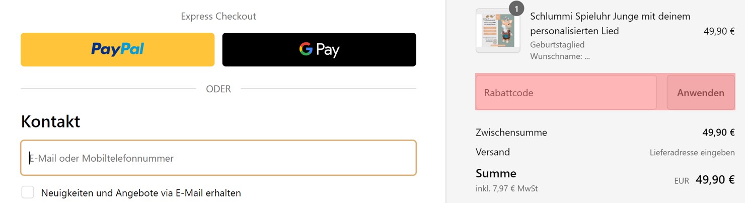 wie ist ein Schlummi Namenslieder  Gutscheincode einzulösen
