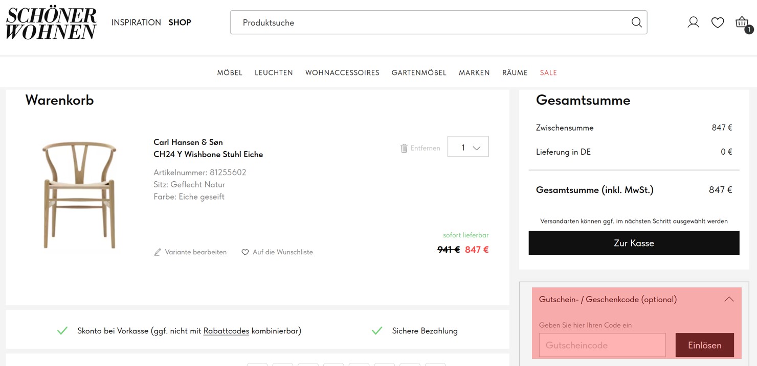 wie ist ein Schöner Wohnen Gutscheincode einzulösen