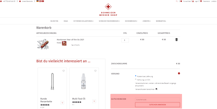 wie ist ein schweizer-messer-shop.at Gutscheincode einzulösen