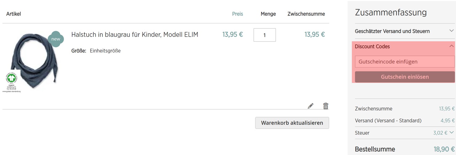 wie ist ein Sense Organics Gutscheincode einzulösen
