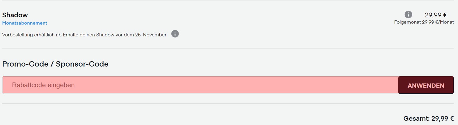 wie ist ein Shadow Gutscheincode einzulösen