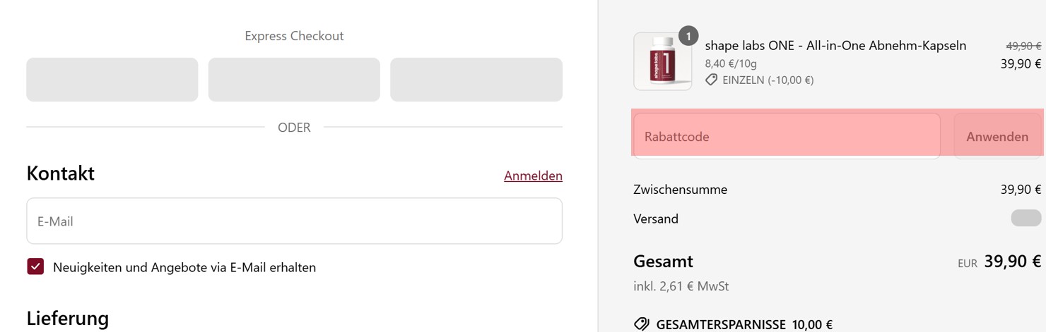 wie ist ein Shape Labs Gutscheincode einzulösen