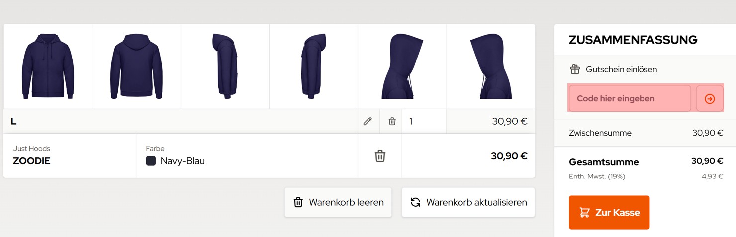 wie ist ein Shirttuning Gutscheincode einzulösen