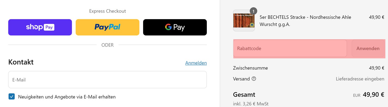 wie ist ein Fleischerei Bechtel  Gutscheincode einzulösen