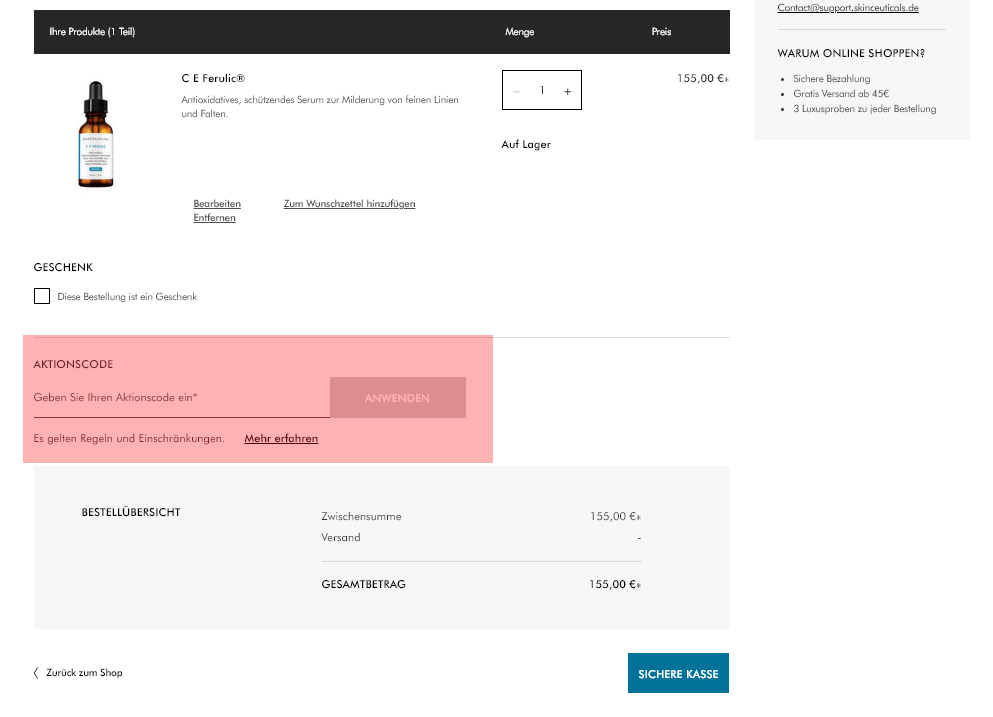 wie ist ein SkinCeuticals Gutscheincode einzulösen