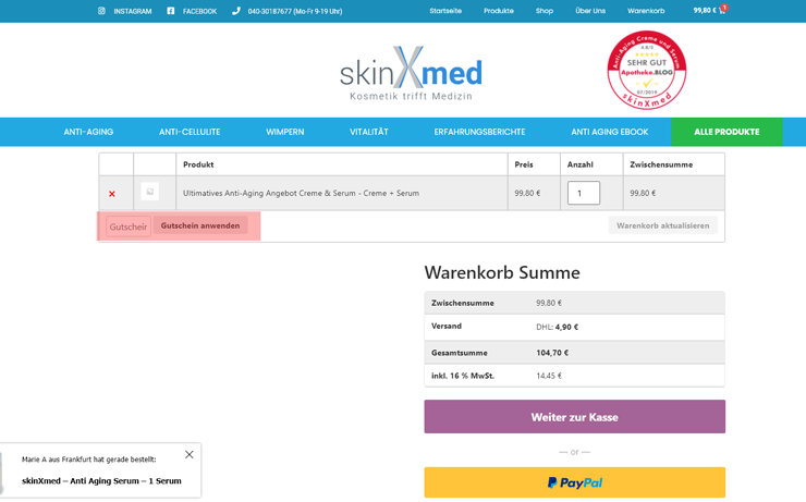 wie ist ein skinXmed Gutscheincode einzulösen