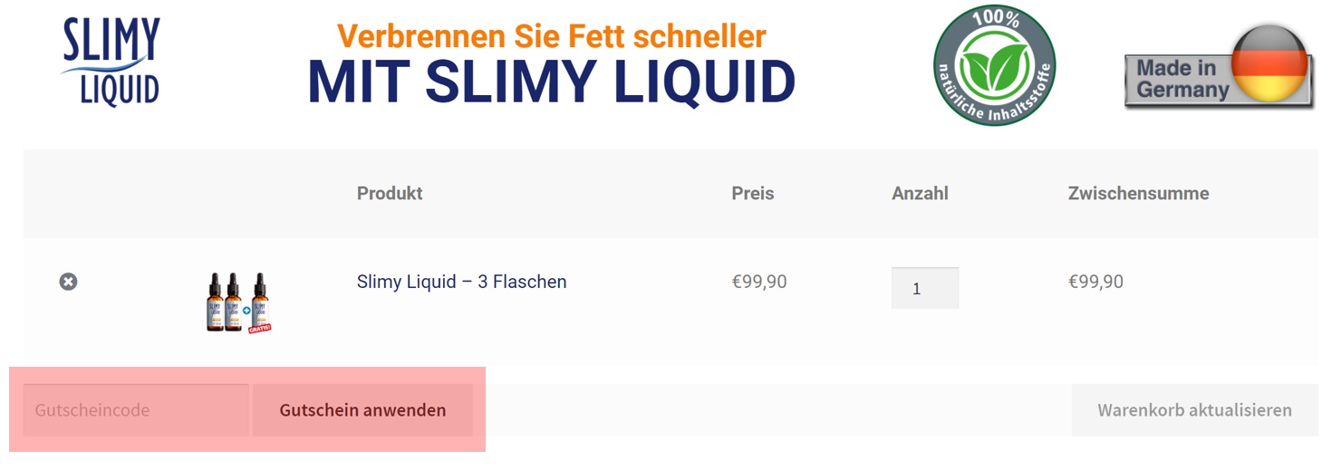 wie ist ein Slimyliquid Gutscheincode einzulösen