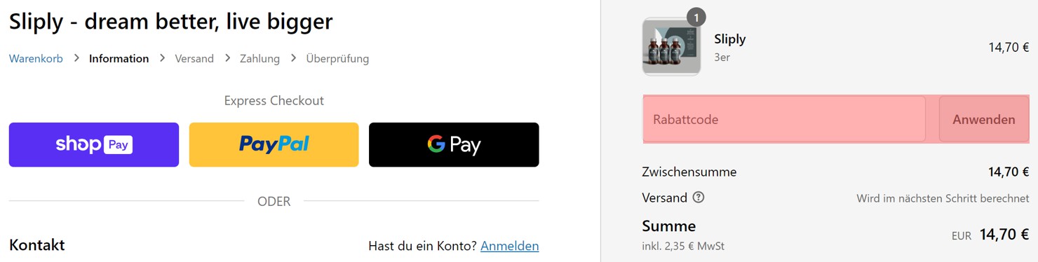 wie ist ein Sliply Gutscheincode einzulösen