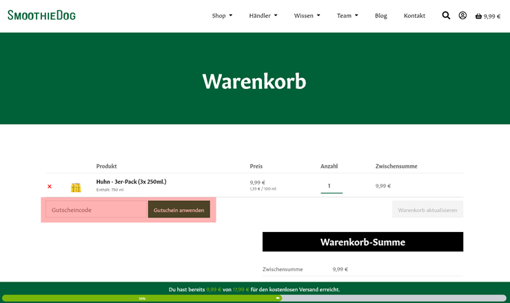 wie ist ein SmoothieDog Gutscheincode einzulösen