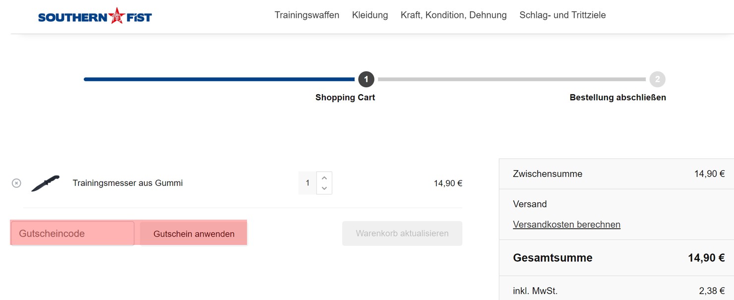 wie ist ein Southernfist Gutscheincode einzulösen