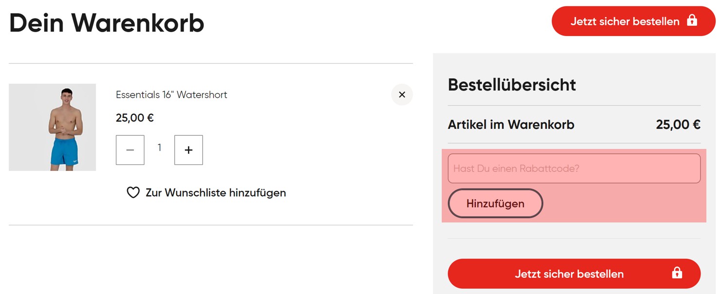 wie ist ein Speedo Gutscheincode einzulösen