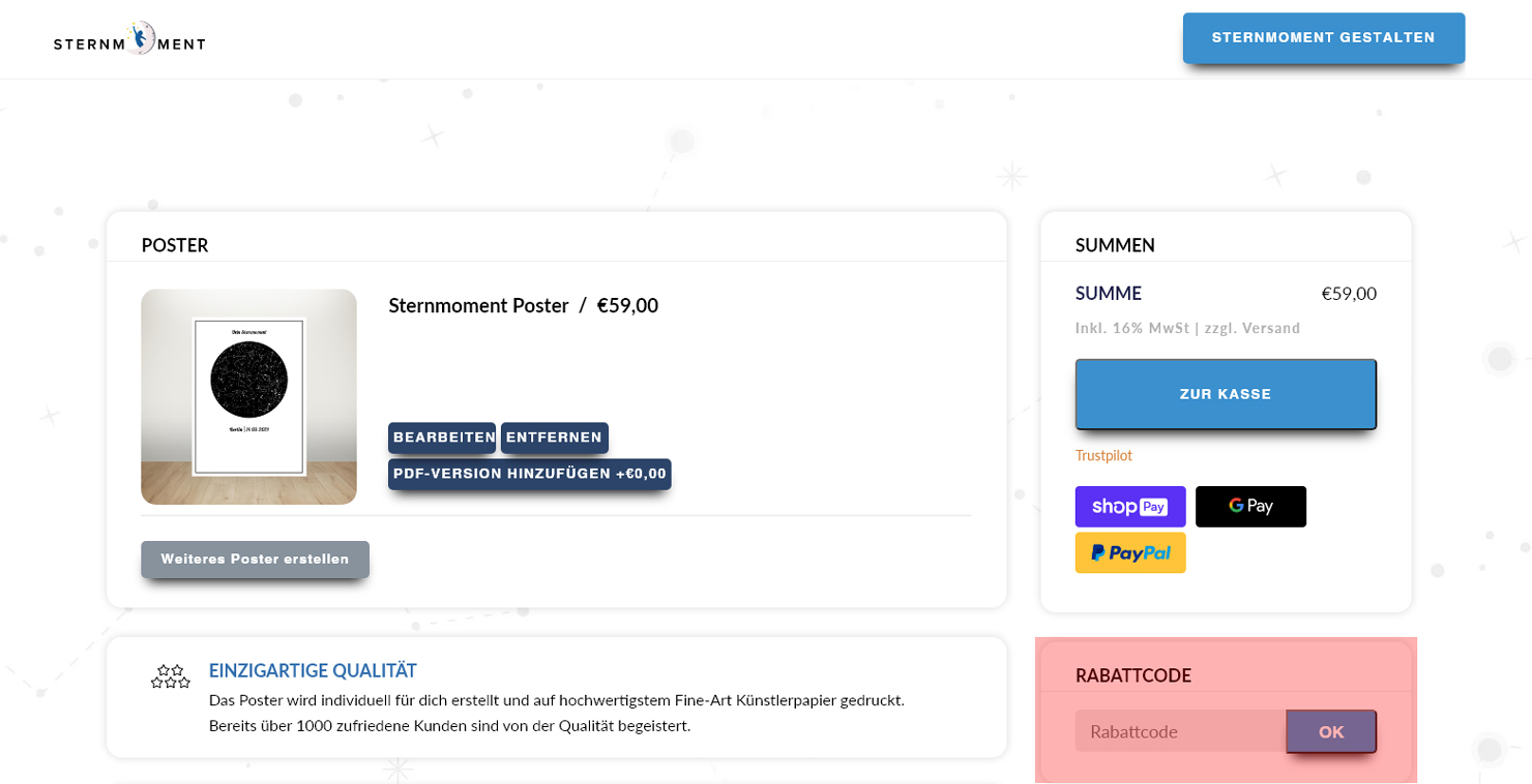 wie ist ein Sternmoment Gutscheincode einzulösen