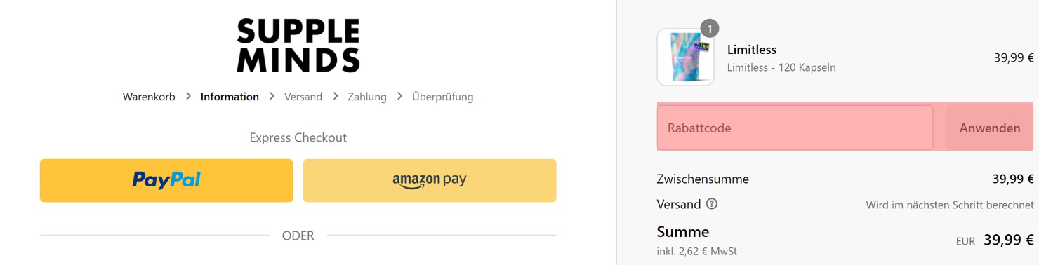 wie ist ein Suppleminds Gutscheincode einzulösen