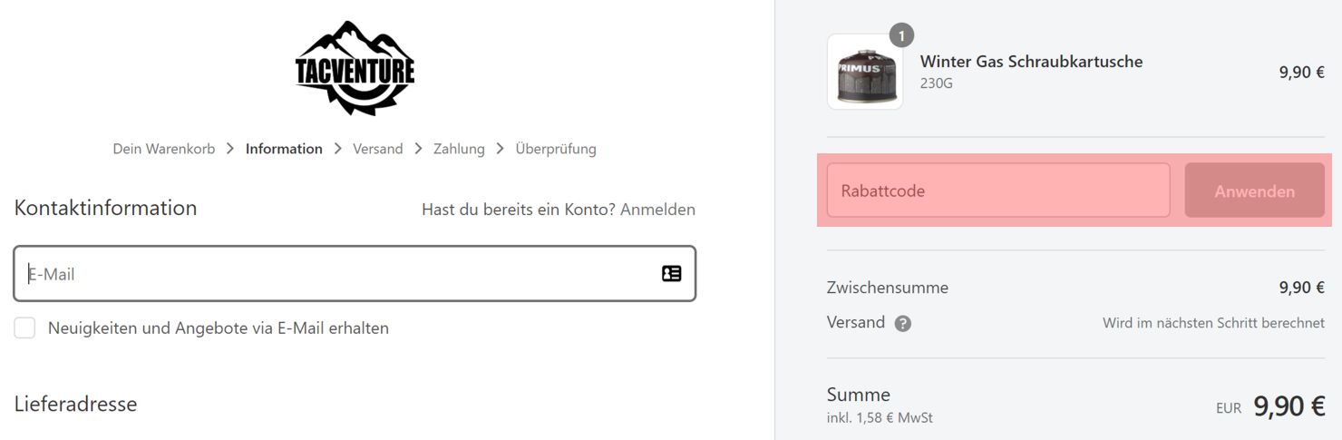 wie ist ein tacventure Gutscheincode einzulösen