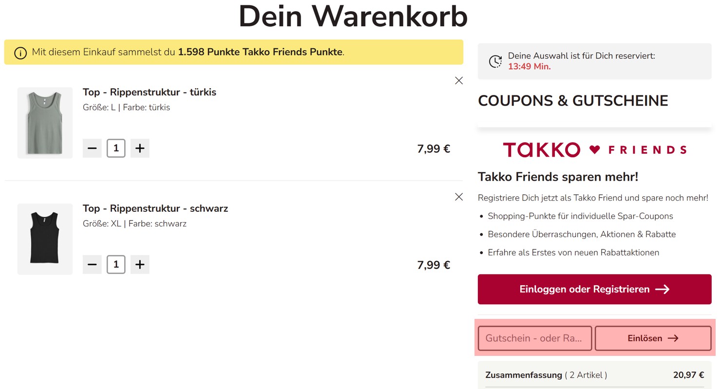 wie ist ein Takko Fashion Gutscheincode einzulösen