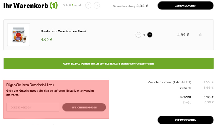 wie ist ein Tassimo  Gutscheincode einzulösen
