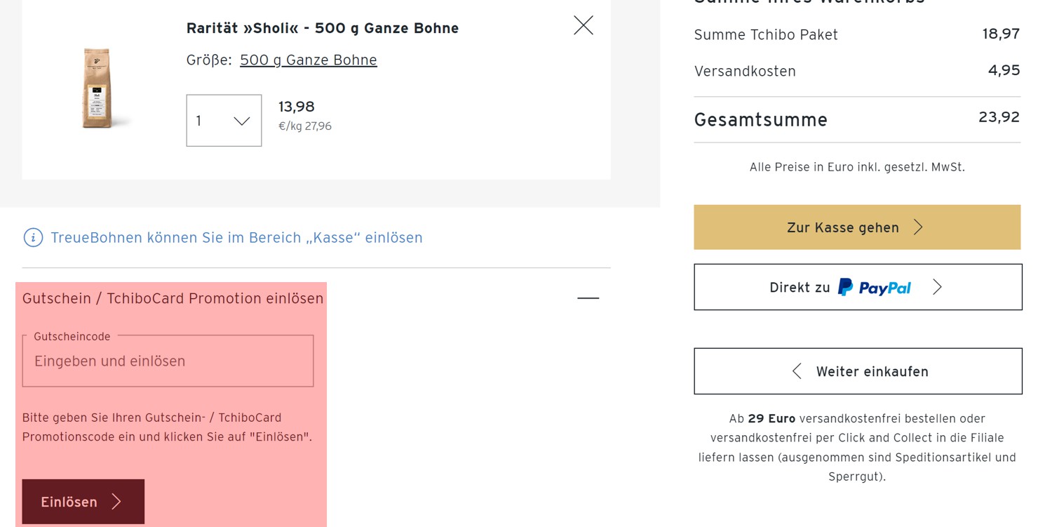 wie ist ein Tchibo Gutscheincode einzulösen