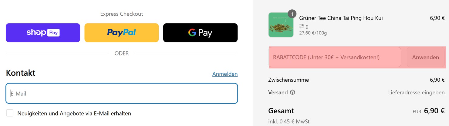 wie ist ein Teekränzchen Gutscheincode einzulösen