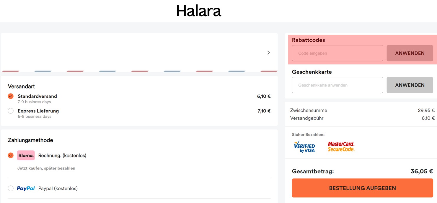 wie ist ein Halara Gutscheincode einzulösen