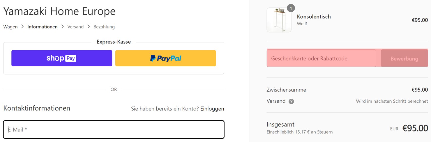 wie ist ein Yamazaki Gutscheincode einzulösen