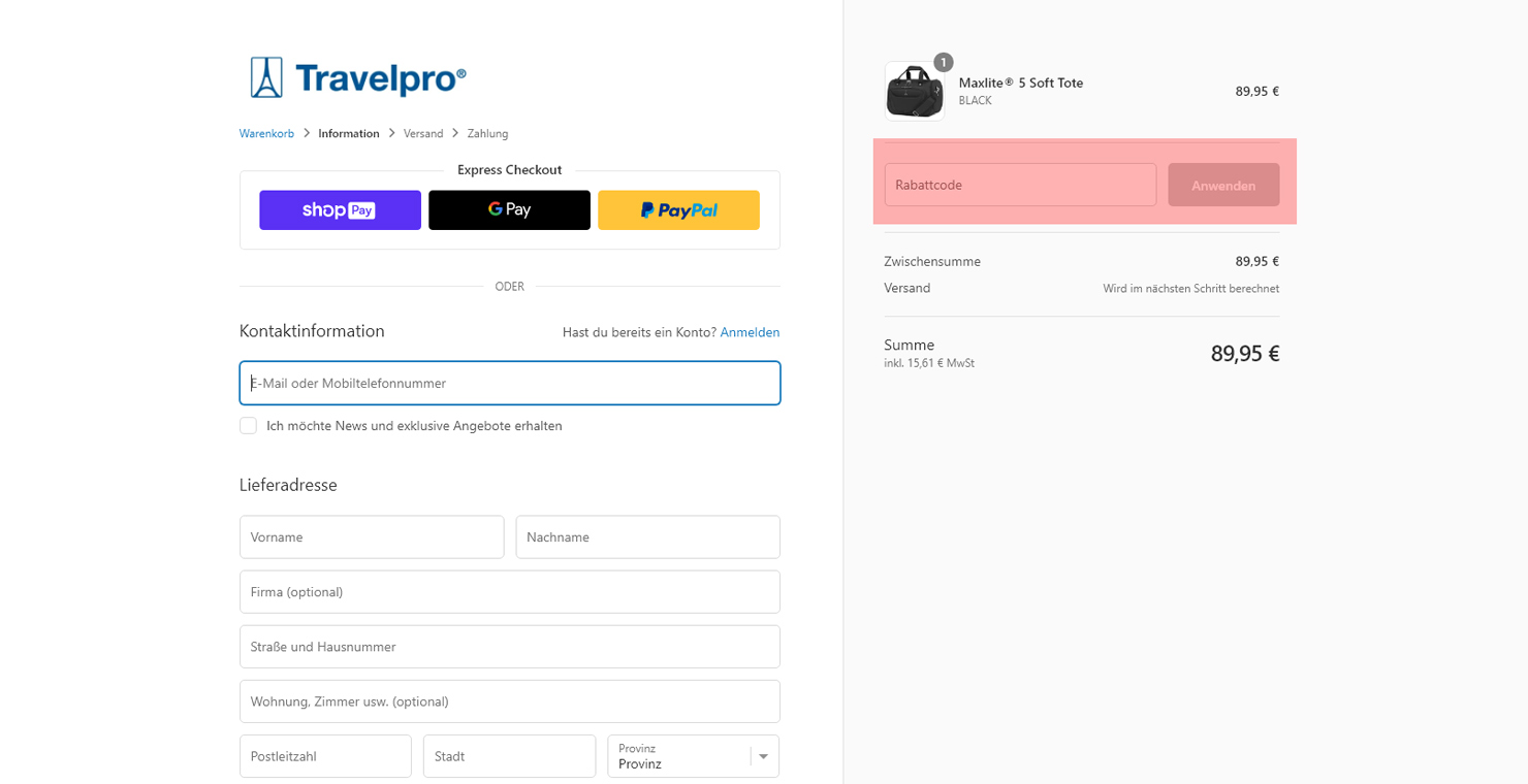 wie ist ein Travelpro Gutscheincode einzulösen
