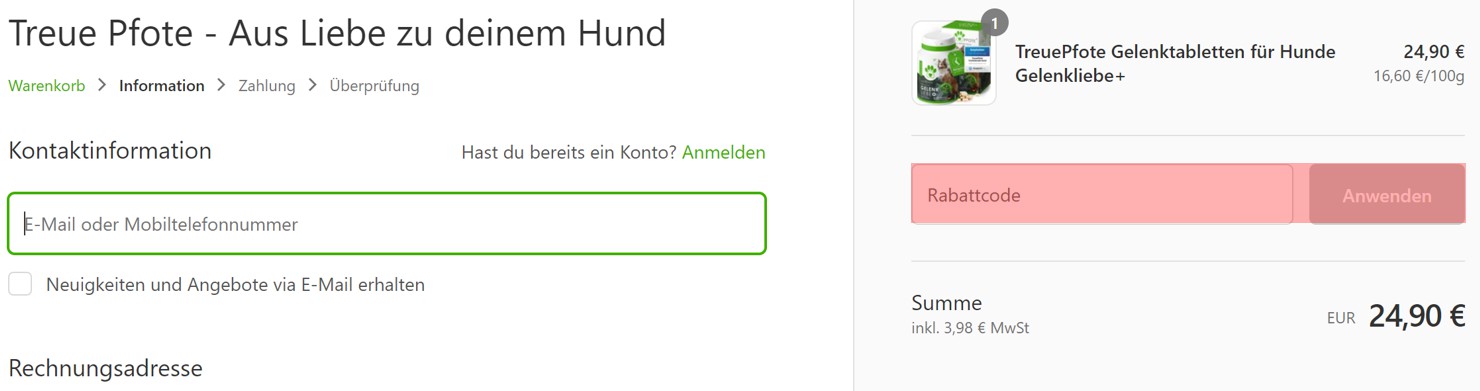 wie ist ein Treue Pfote Gutscheincode einzulösen