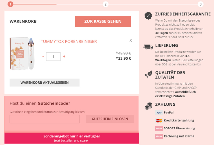 wie ist ein TummyTox Gutscheincode einzulösen