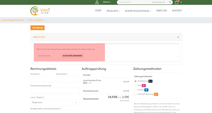 wie ist ein Valeo Vita Gutscheincode einzulösen