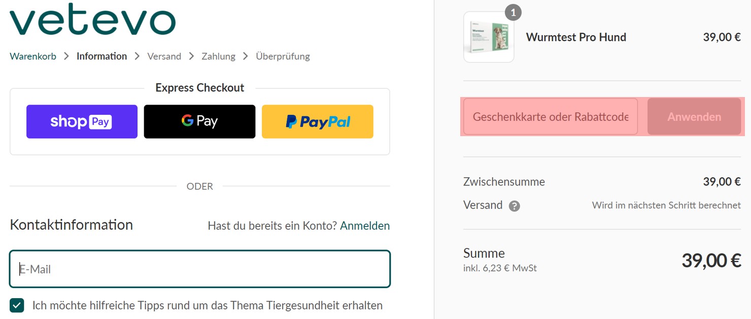 wie ist ein Vetevo Gutscheincode einzulösen