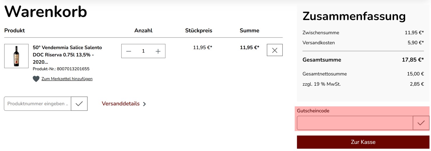 wie ist ein Vino Italia Gutscheincode einzulösen