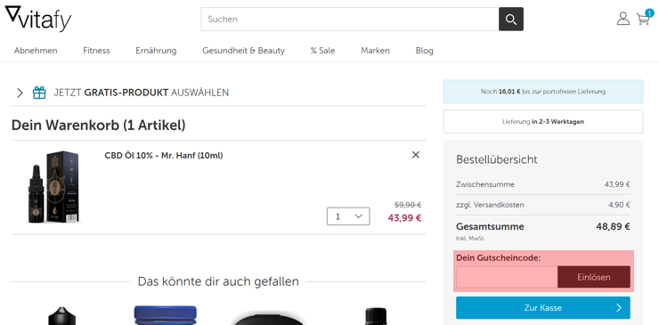 wie ist ein vitafy Gutscheincode einzulösen