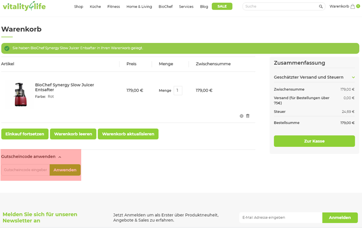 wie ist ein Vitality 4 Life Gutscheincode einzulösen