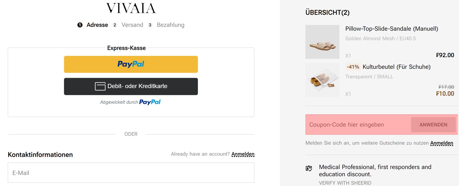 wie ist ein Vivaia Gutscheincode einzulösen