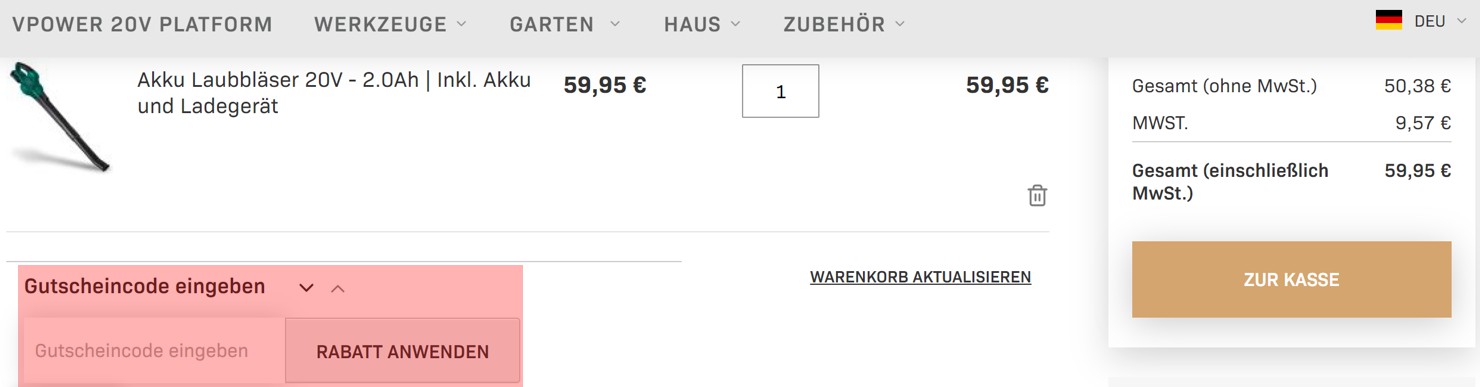 wie ist ein VONROC Gutscheincode einzulösen