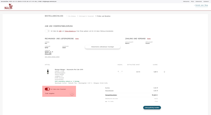 wie ist ein Wasgau Weinshop  Gutscheincode einzulösen