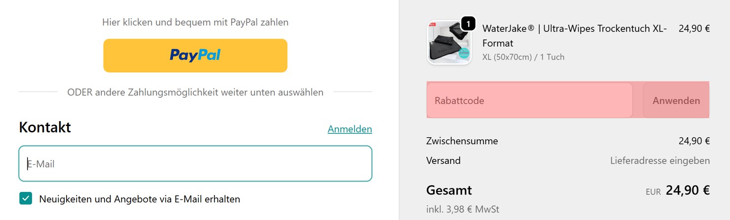 wie ist ein WaterJake Gutscheincode einzulösen