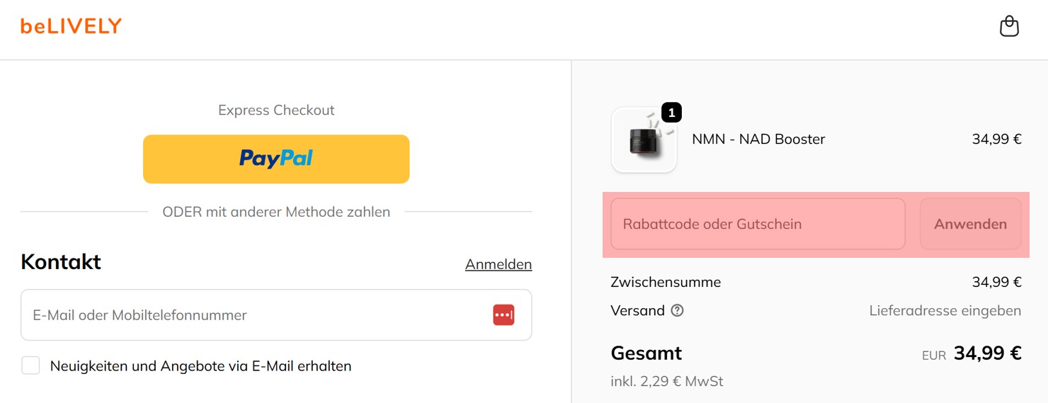 wie ist ein beLIVELY Gutscheincode einzulösen