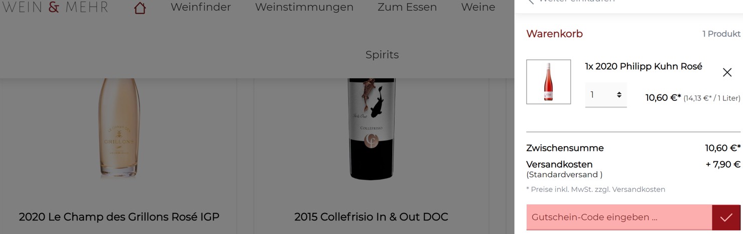 wie ist ein Wein und Mehr Gutscheincode einzulösen