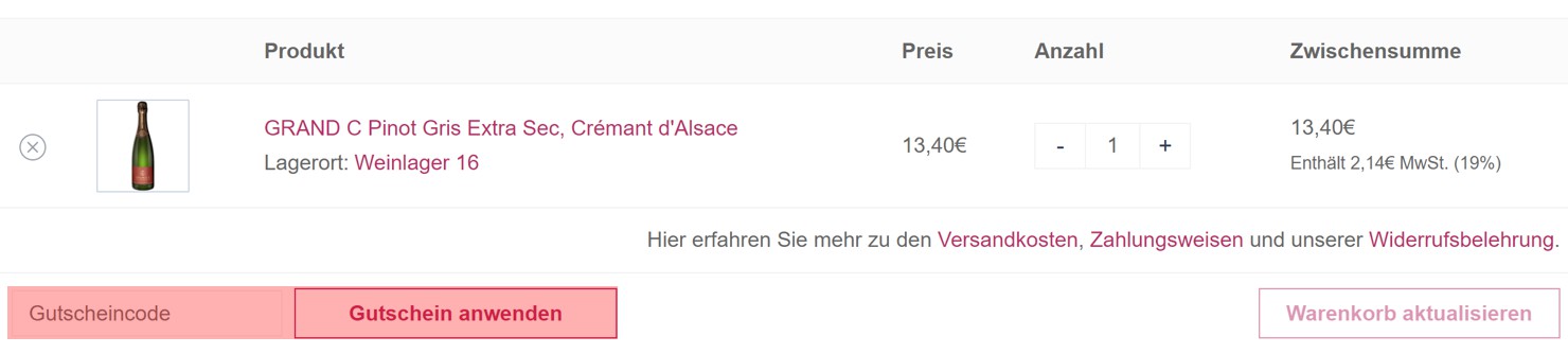 wie ist ein WeinKollektion Gutscheincode einzulösen