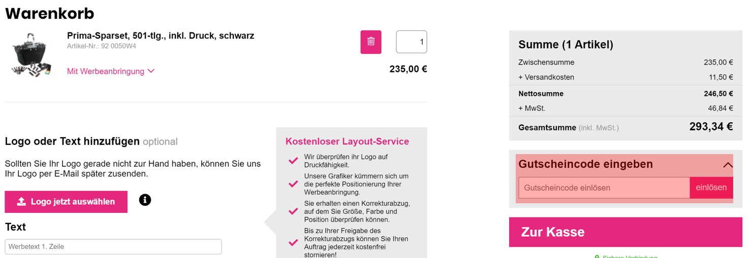 wie ist ein WerbeTopShop Gutscheincode einzulösen