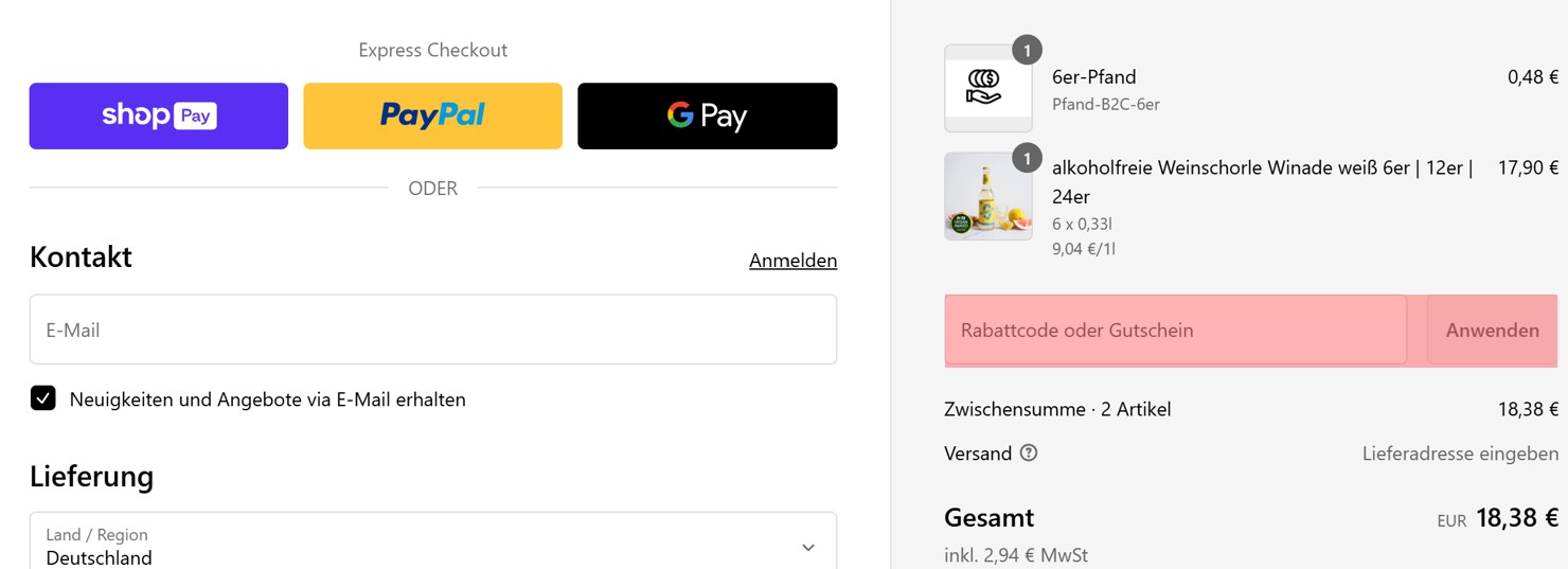 wie ist ein Winu alkoholfrei Gutscheincode einzulösen