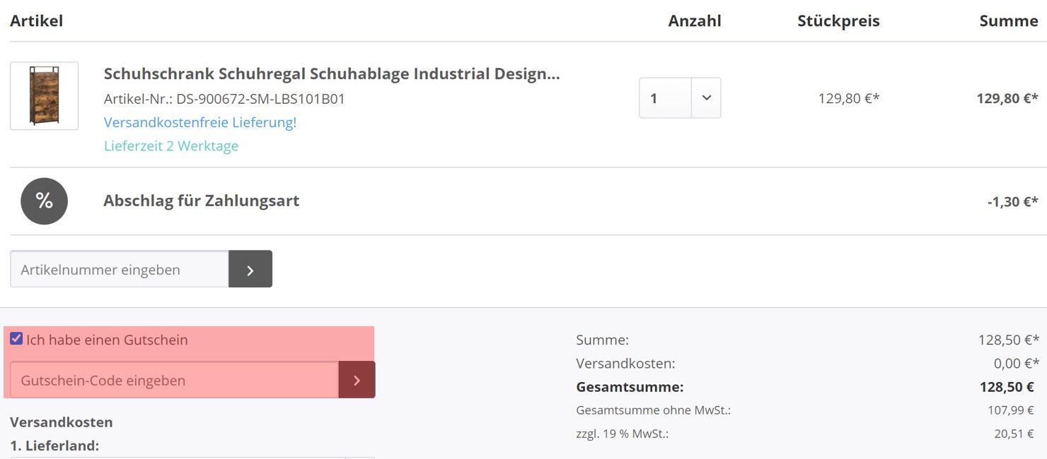 wie ist ein Wohnliebhaber Gutscheincode einzulösen