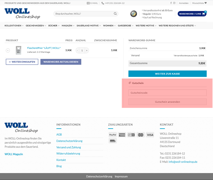 wie ist ein Woll Onlineshop Gutscheincode einzulösen