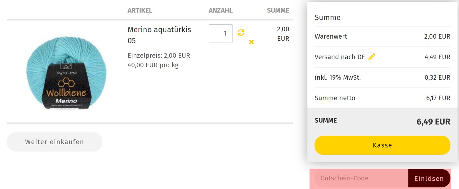 wie ist ein Wollbiene Gutscheincode einzulösen