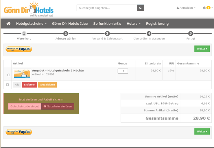 wie ist ein Gönn Dir Hotels  Gutscheincode einzulösen
