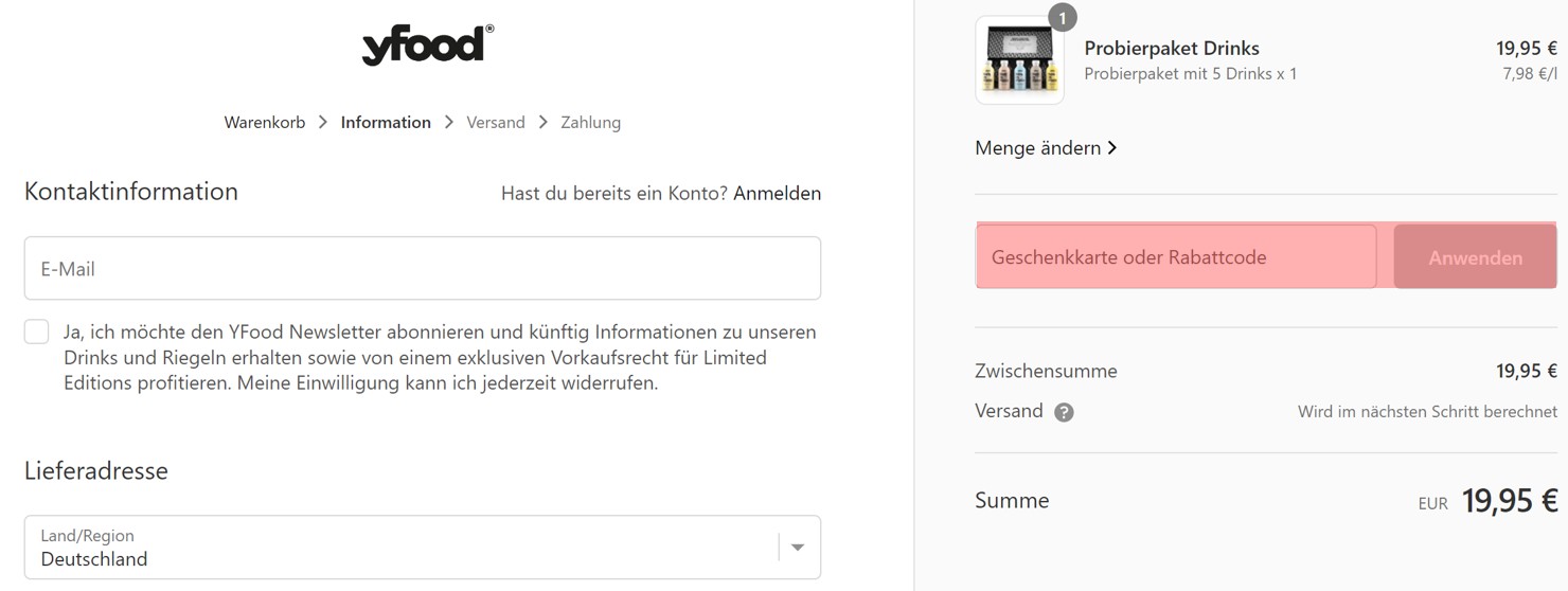 wie ist ein yfood Gutscheincode einzulösen