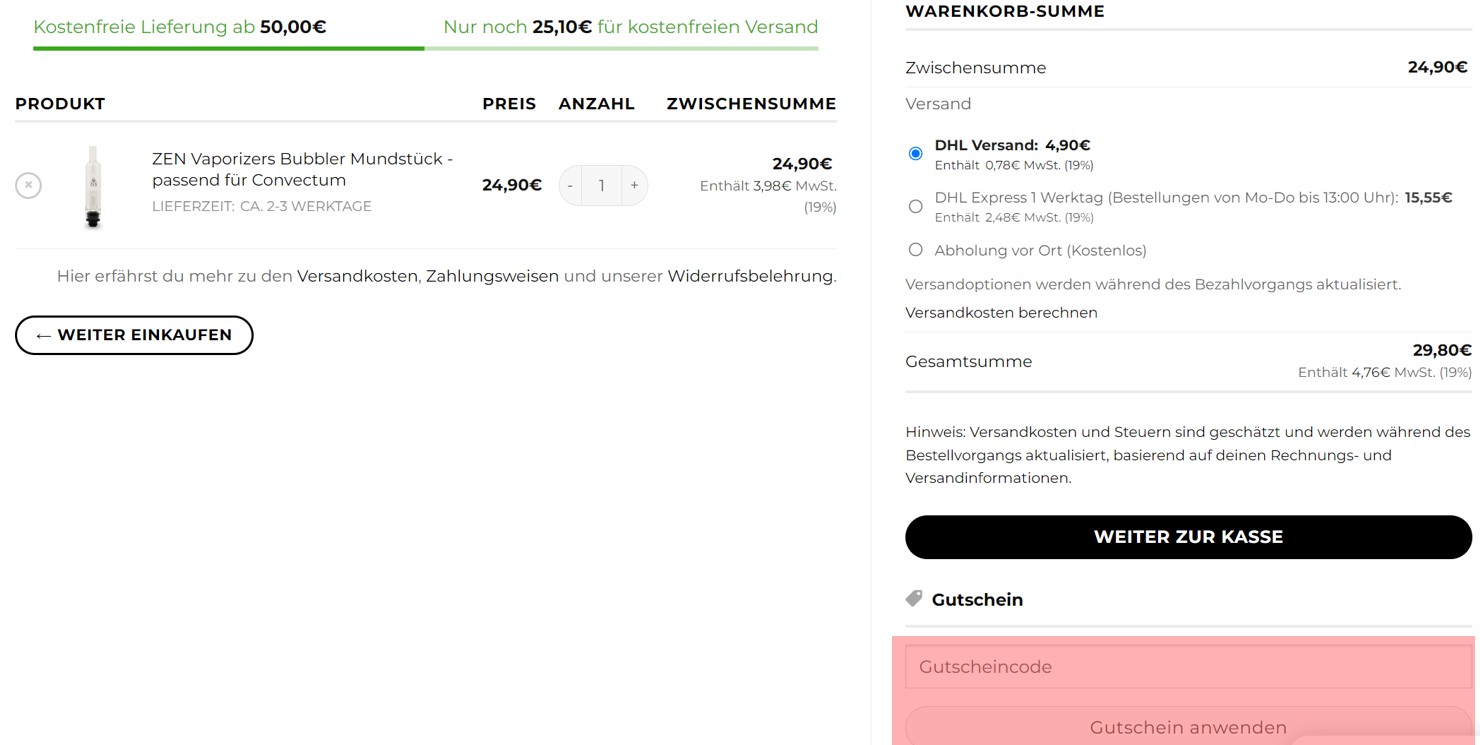 wie ist ein ZEN Vaporizers  Gutscheincode einzulösen