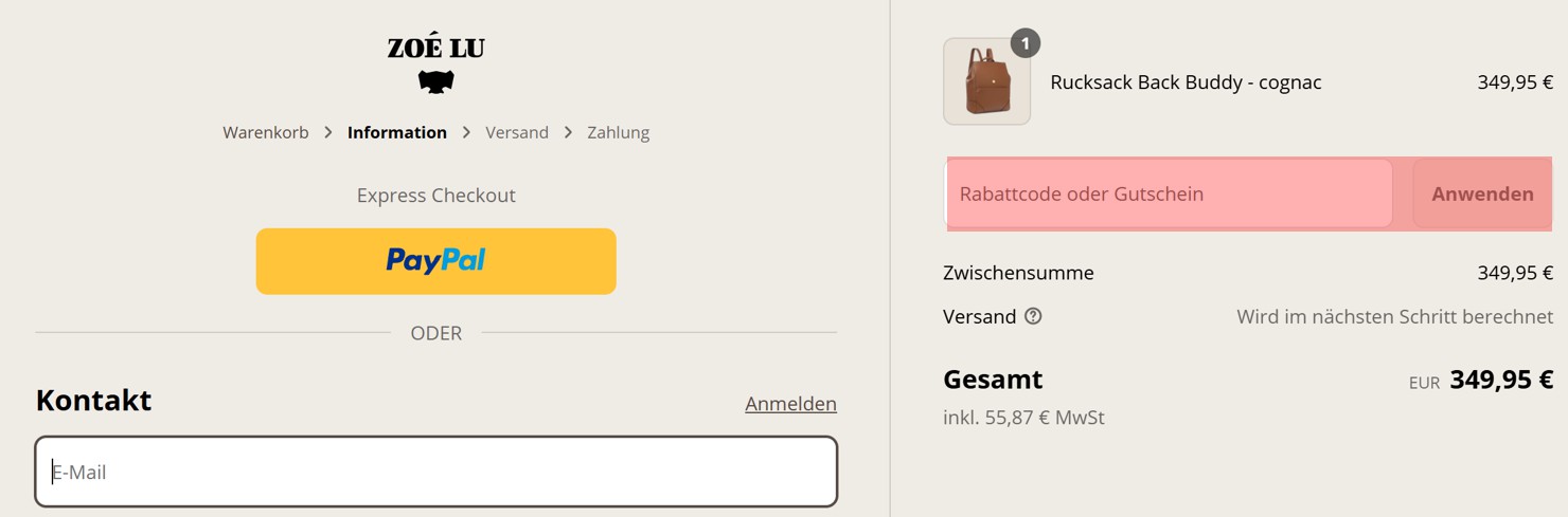 wie ist ein Zoé Lu Gutscheincode einzulösen